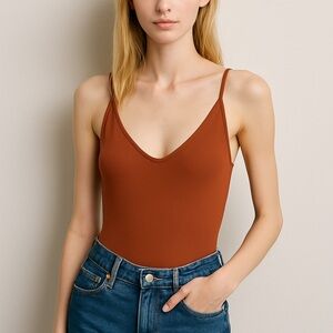 Free People Intimately Terracotta Spaghetti Strap Bodysuit NWOT Small